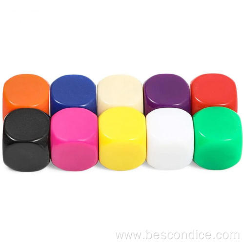 Assorted Colored 16MM Round Acrylic Blank Dice 6-Sided